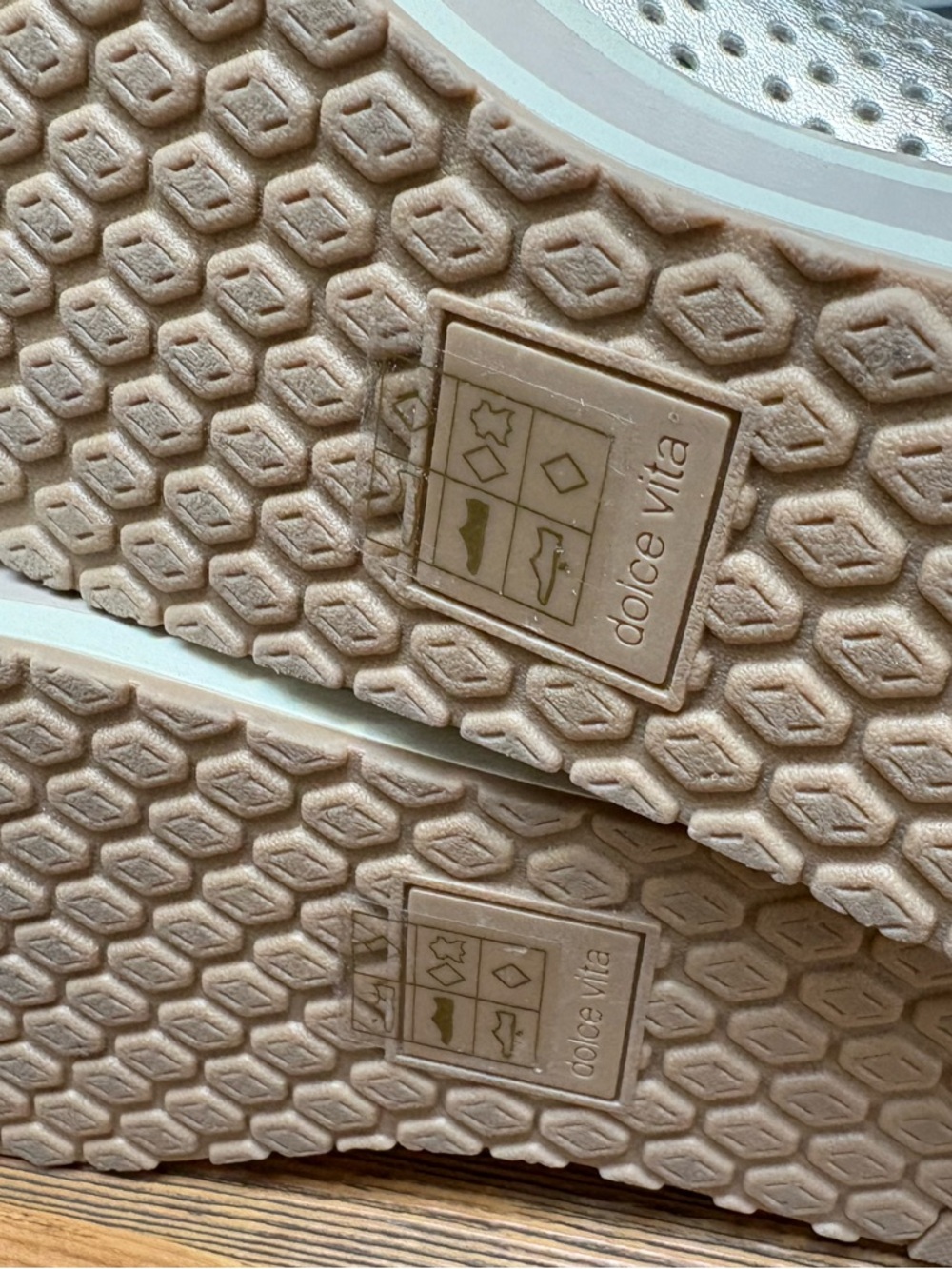 Dolce Vita Champagne Metallic Perforated Platform Loafers - Picture 7 of 13